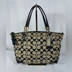 Coach Signature C Khaki & Black Canvas Satchel Tote Bag F28552